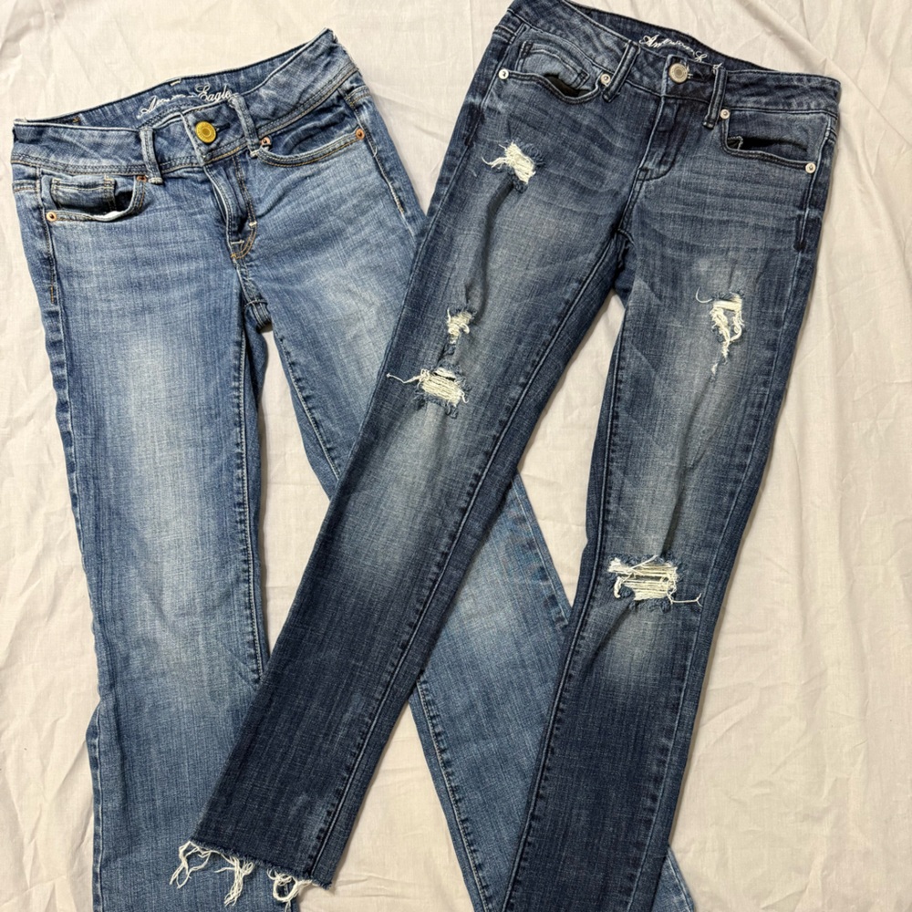 American Eagle Women's Distressed Blue Skinny Jeans and Women’s Boot Cut jeans